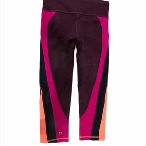 Purple, Pink, Orange color block Crop Leggings XS